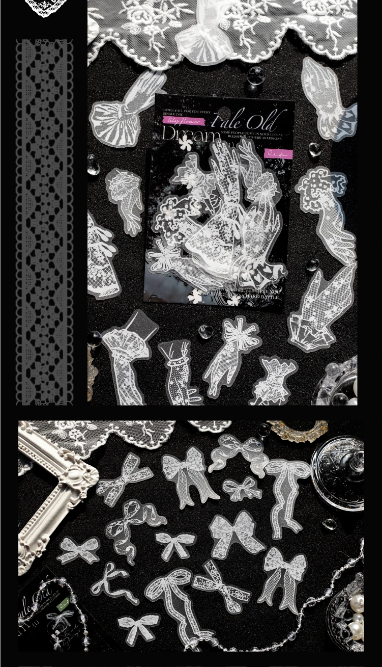 Journal GO 20 Stück Leichte Vintage-Spitzen-PET-Aufkleber mit Zarten Mustern für Journaling, Scrapbooking, Planer, Karten und DIY-Bastelarbeiten – Detail 10