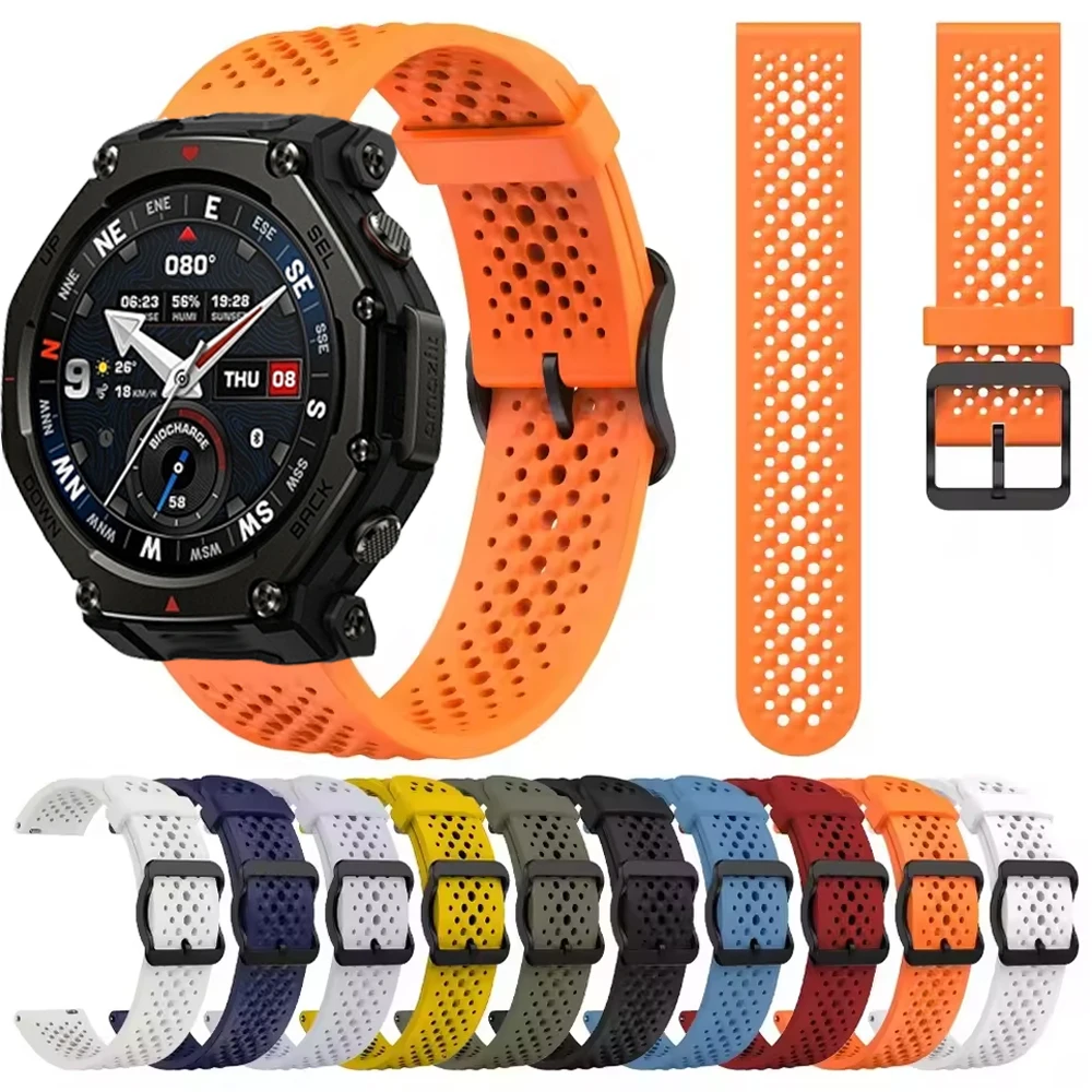 Weiches, atmungsaktives Silikonarmband für Amazfit T-Rex 3Pro 48 mm Sportarmband für Amazfit Helio/Bip 6 5/Balance 2/GTR 4 3 2 2e Band