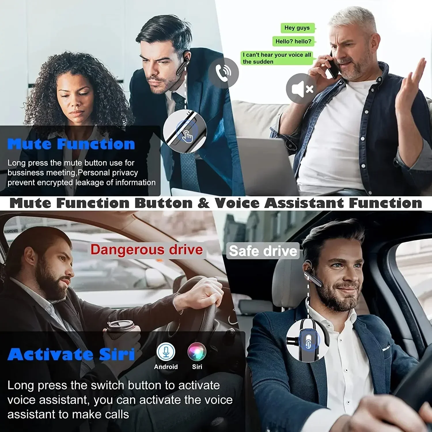 Earphone Headphone Nirkabel Bluetooth dengan Mikrofon ENC Headset Bicara Bebas Genggam Peredam Kebisingan Bisnis Auriculares Mengemudi