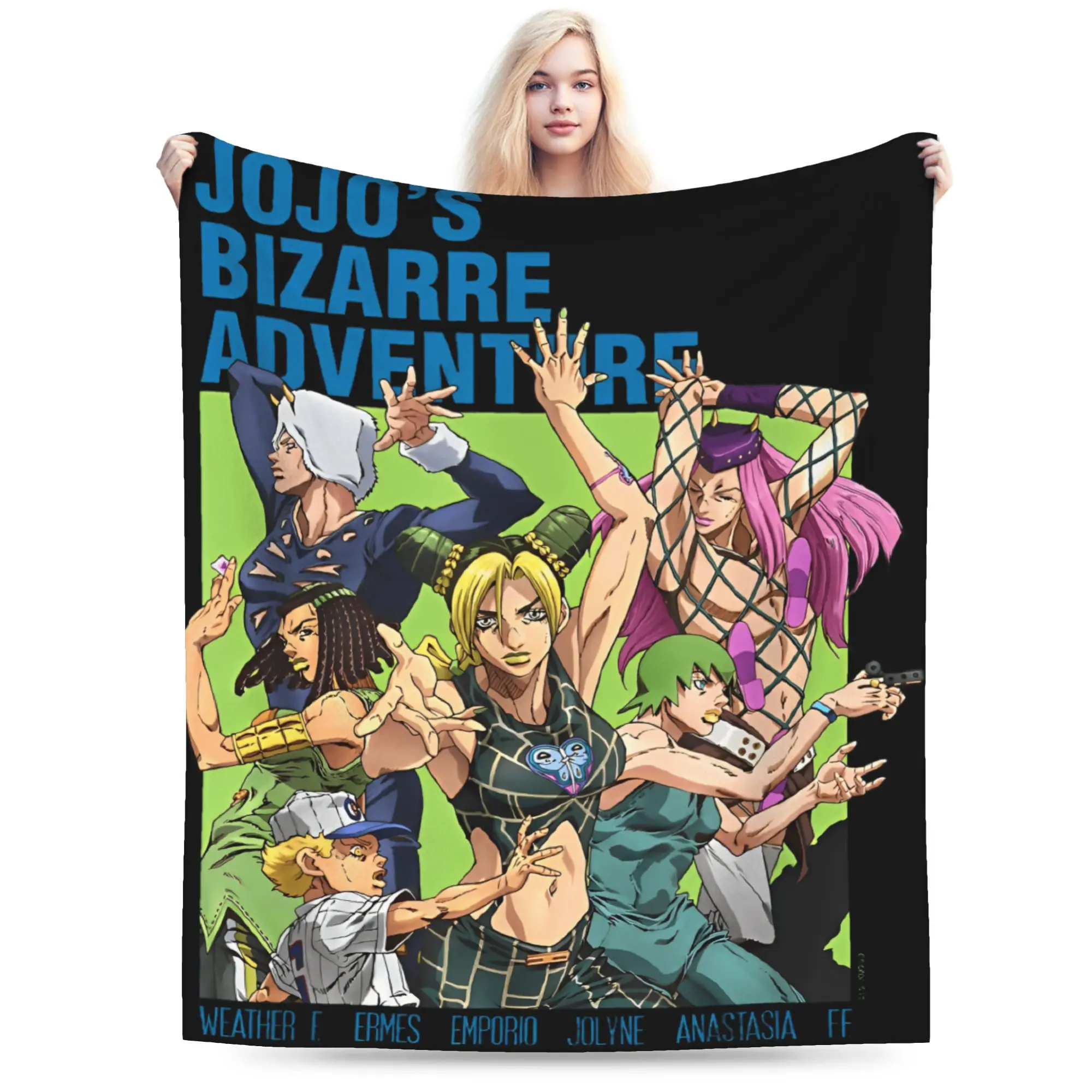 Anime J-Jojos Bizarre Adventure Flannel Blanket  Super Soft Throw Blanket for Outdoor Travel Fashion Bedspread Sofa Bed Cover