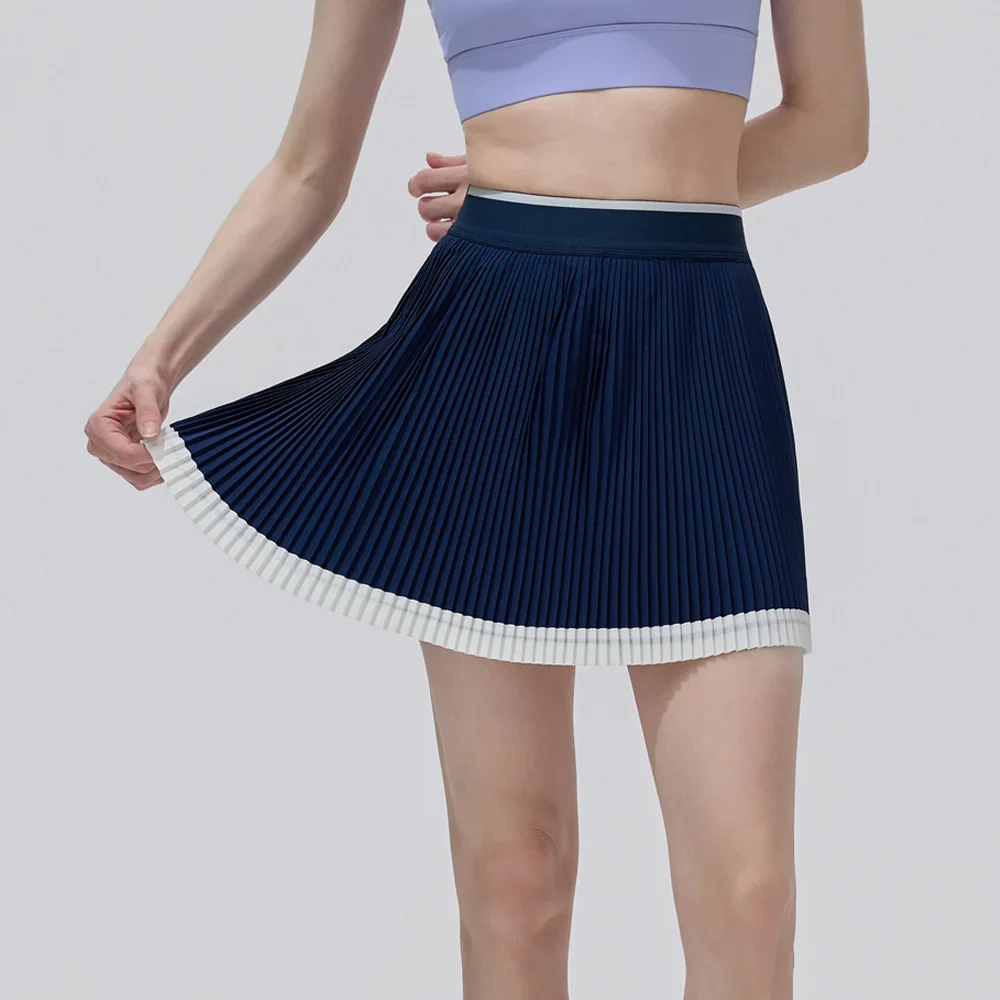 Plus-Size Sporty Pleated Skirt with Color-Blocking Design, Slimming, Hip-Covering, Quick-Dry, Anti-Exposure, Suitable for Yoga, Golf, and Tennis