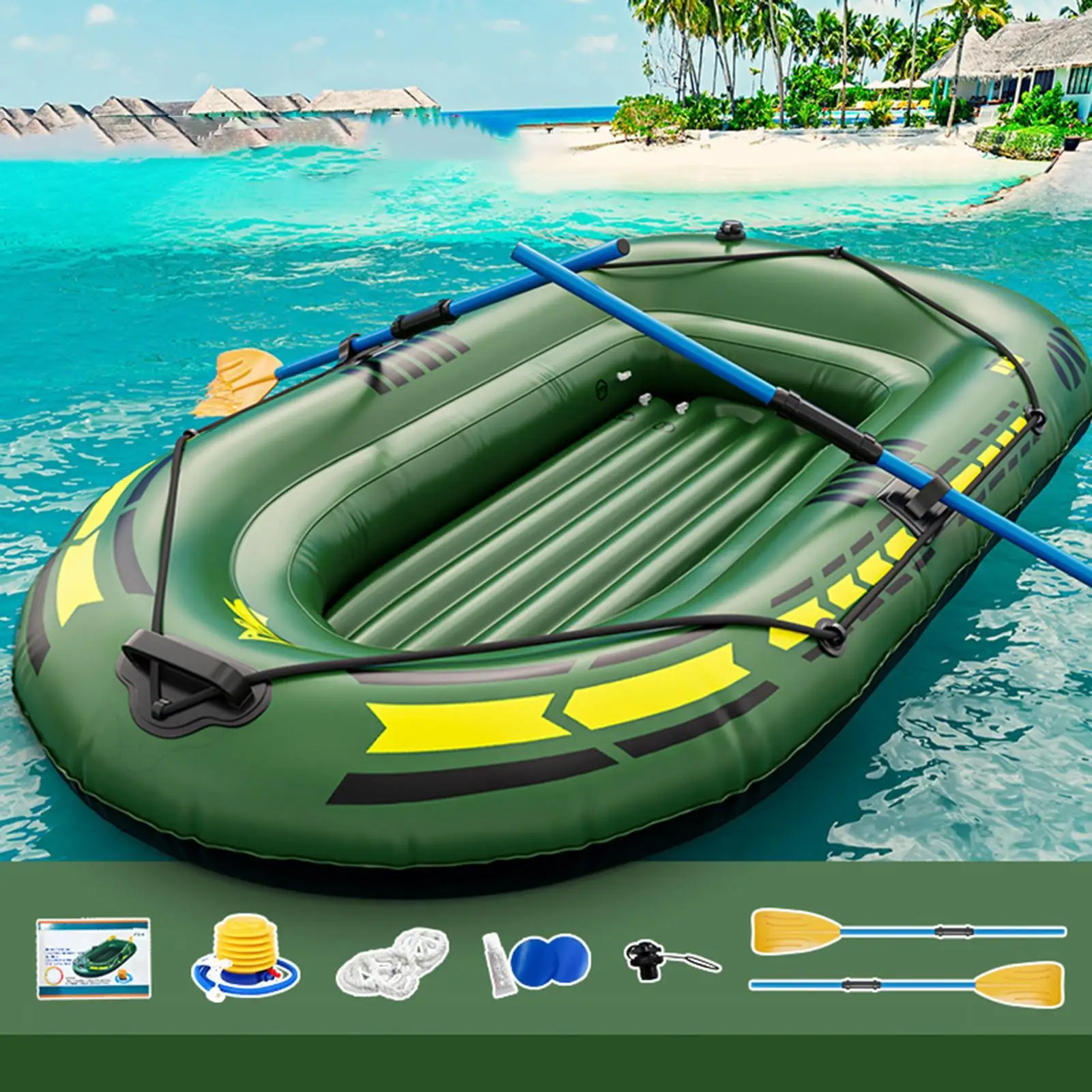 Inflatable Boat Kayak for Ponds, Lakes, Rivers Summer Outdoor 2 Person Inflatable Raft with Oar Holders for Fishing Drifting