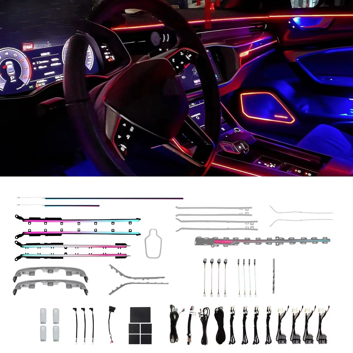 For Audi A6 C8 33 Lights 64 Color Screen Steering Wheel App Control Decoration Kit for Audi A6l 2019-2025