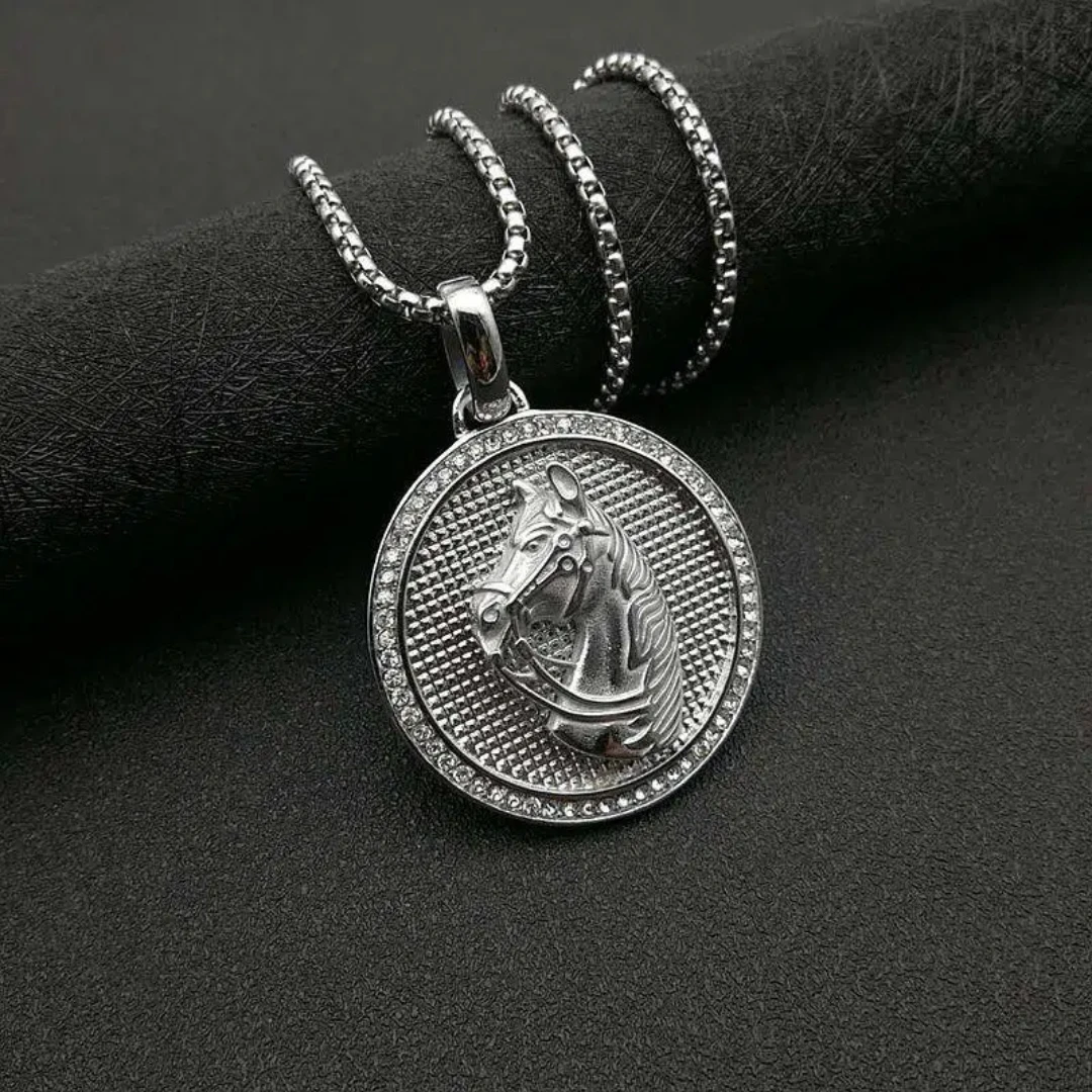 Punk Iced Out Bling Pferd Kopf Anhänger Gold Farbe Edelstahl Zirkon Tier Runde Halskette Für Männer Schmuck Männlichen Geschenk 2025