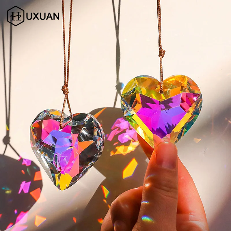Crystal Wind Chimes Sun Catcher Heart Shape Wind Chimes Hanging Ornament Home Garden Decoration Crystal Rainbow Suncatcher