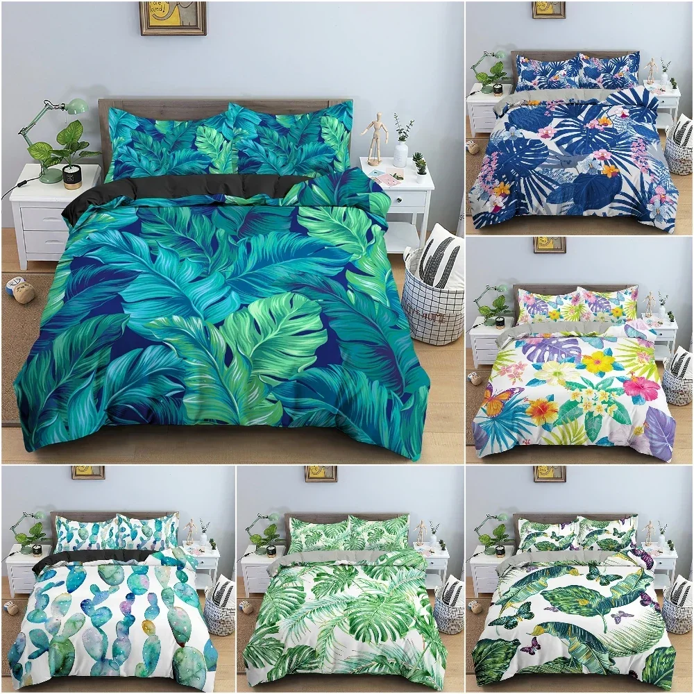 3D Tropical Plant Leaves Bedding Set Quilt Cover For Bedroom Luxury Duvet Cover Set With Pillowcase King Twin Bedclothes