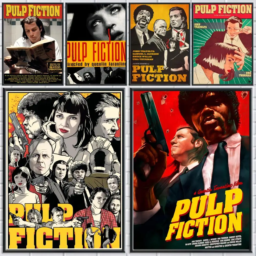 Movie P-Pulp Fiction Poster Home Living Bed Room Bar Hallway Sticky Wall Printing Waterproof Aesthetic Decor