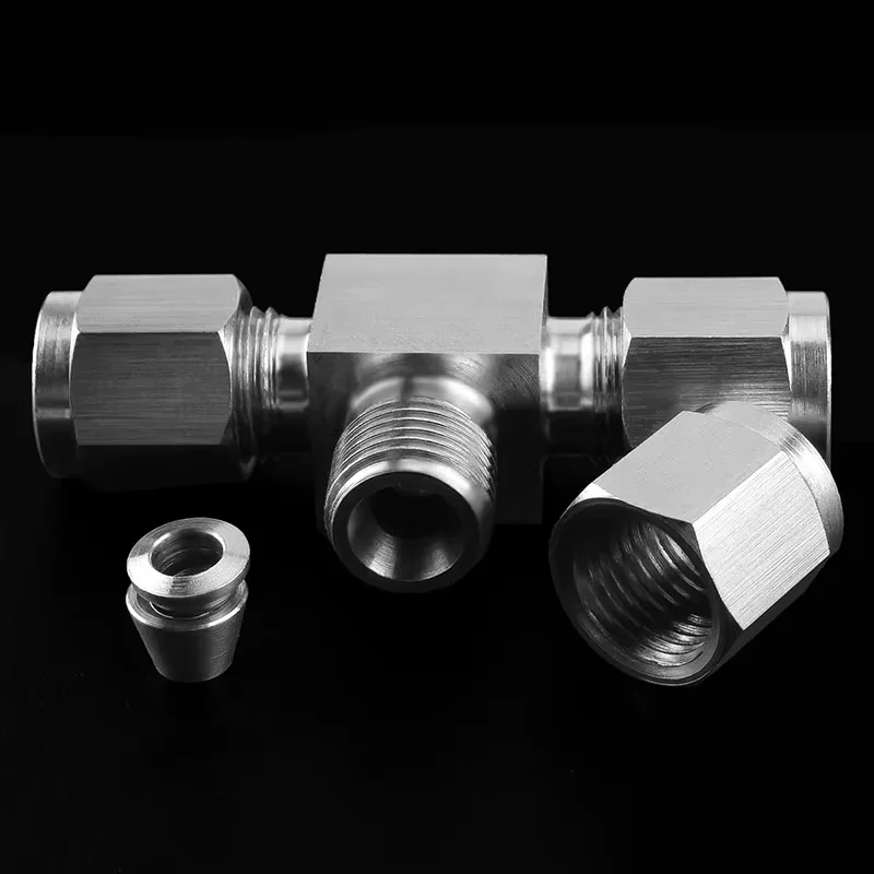 4 6 8 10 12 16mm T-shaped Tee 304 Stainless Steel Equal Diameter Middle Double Ferrule Joint 3 Way Water Gas Hose Connector