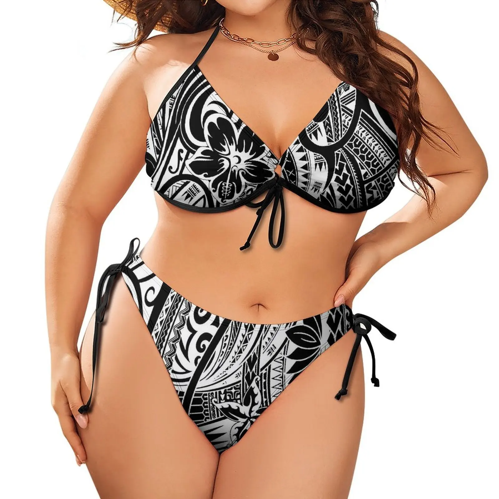 Hawaiian Beach Resort Bikini Traditional Polynesian Tribal Print Custom Plus-Size Women'S Lace Sexy Bikini Summer New