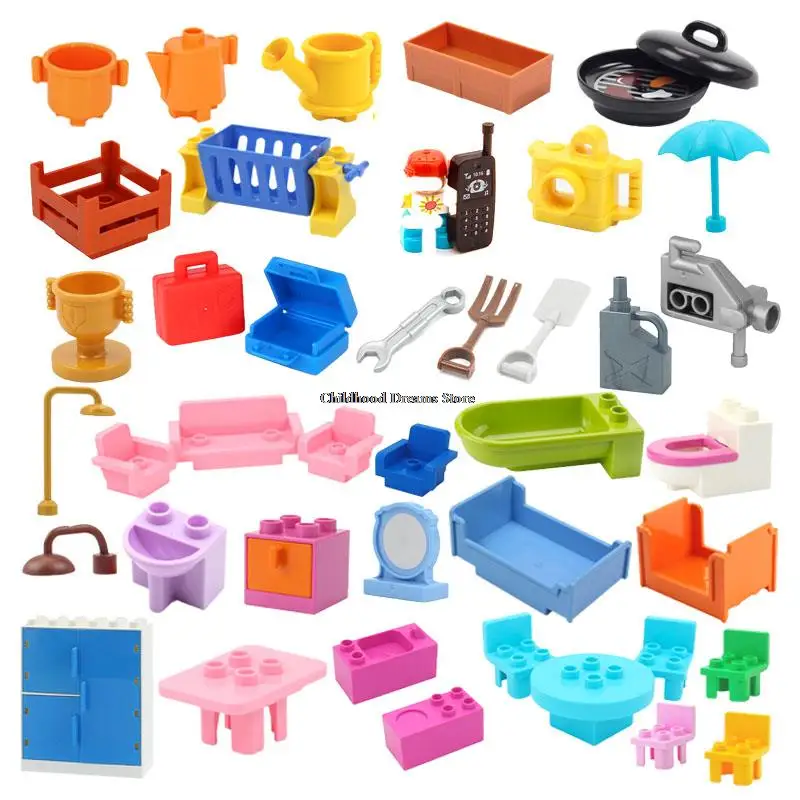 Big Building Blocks Furniture Model Accessories Compatible Bricks House Sofa Table Wardrobe Chair Kitchenware Children Diy Toys