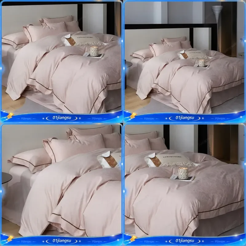 Luxury Hotel Bedding Set Long Staple Cotton Pink Duvet Cover Sheet Pillowcase 4 Piece Fully Enclosed Zipper Home Gift
