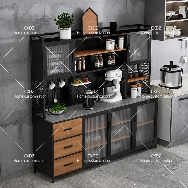 American Retro Wrought Iron Side Cabinet Wall Mounted Storage Unit for Home Kitchen Restaurant Industrial Style Coffee Tea