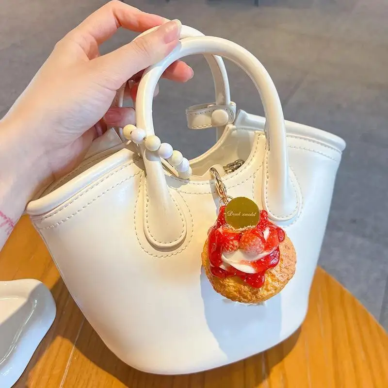 Simulated Fruit Puff Keychain Funny Cartoon PU Food Toy Creative Dessert Pendant for Purse Handbag Party Small Gift