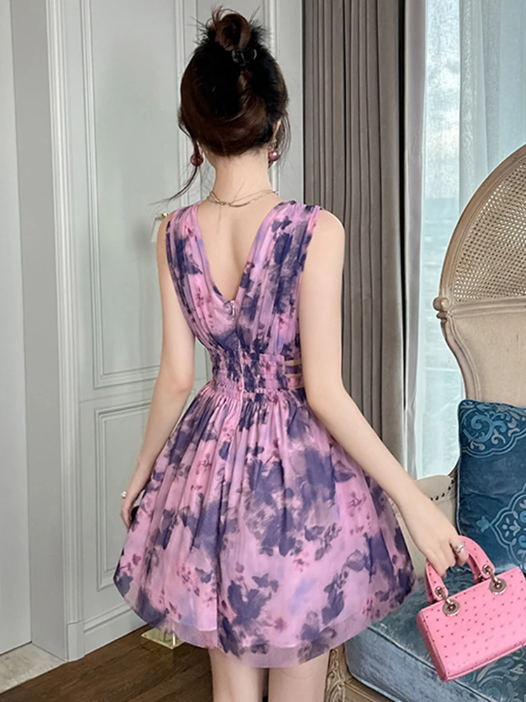 Robe de vacances française Sexy pour femmes, douce et mignonne, en maille plissée, découpée, robe de soirée, Club, vêtements courts