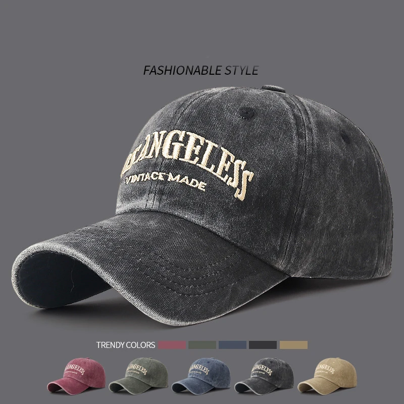 New Soft Top Washed Vintage Coated Cloth Cap Three-Dimensional Embroidery Sunhat Distressed White Casual Baseball Cap