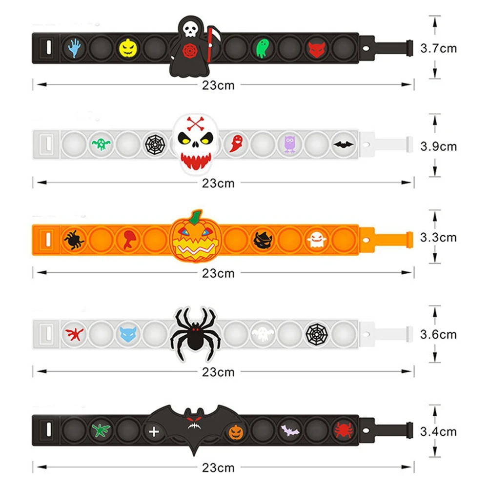 5PCS Halloween Pop Bubble Bracelet Stress Relief Fidget Toys Spider Skeleton Bracelets Set Party Favors Wristbands Gifts