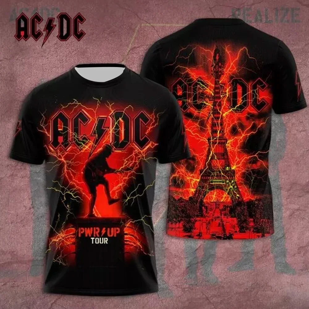 Summer Mens Clothing Rock Band T Shirt AC/DC 3D Print Kids Boy Short Sleeve Tees Hip Hop Fashion Round Neck Casual Shirts Tops