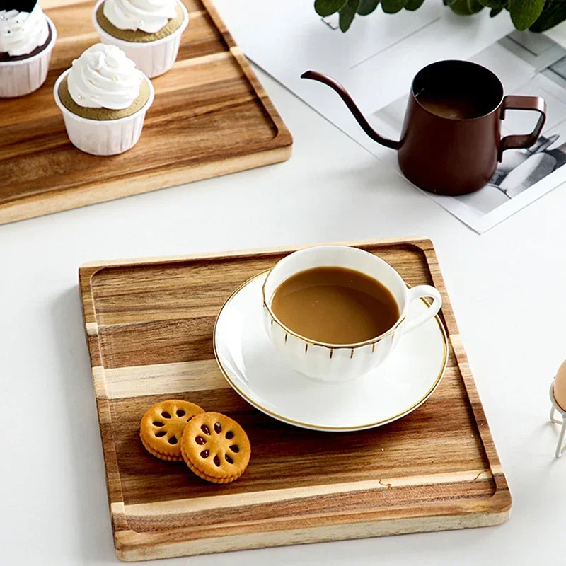 

1PCS Bamboo Square Table Tray Wooden Coffee Pallet Food Cup Trays Decorative Wood Gongfu Tea Tray Dessert Candy Holder