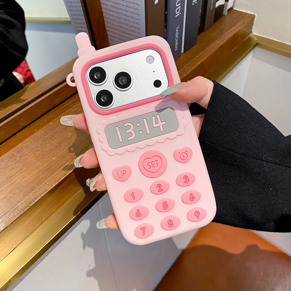 Niedliche 3D Handyhülle im Mobiltelefon-Stil für iPhone 17 16 E 15 14 13 Pro Max Plus 16E 17E i17 – Kawaii Stoßfeste Weiche Silikonhülle