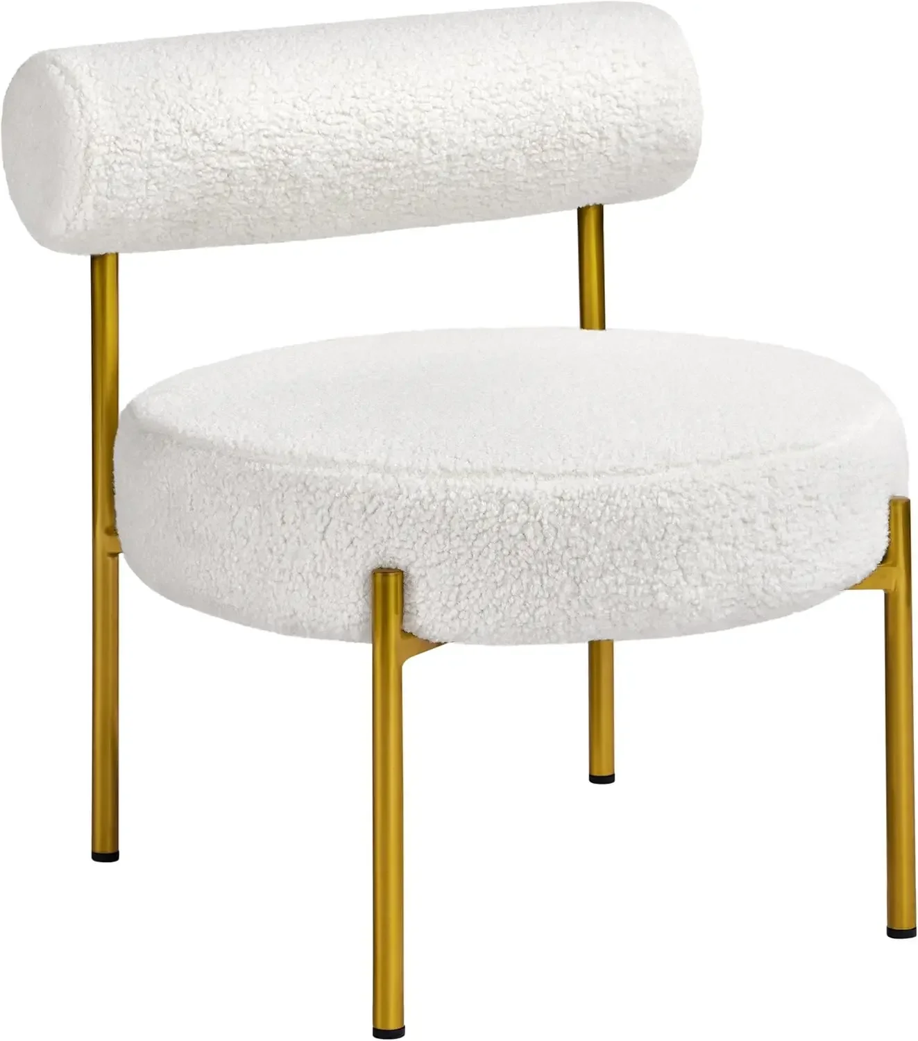 Boucle Accent Chair, Modern Tufted Vanity Chair, Cozy Sherpa Barrel Chair with Gold Legs, Club Chair