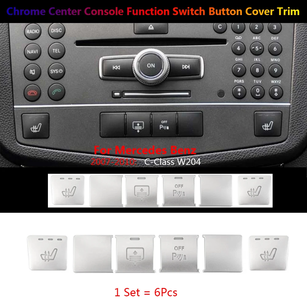 

6Pcs Car Center Console CD Panel Switch Button Cover Trim For Mercedes Benz C Class W204 Auto Para Interior Accessoire Voiture