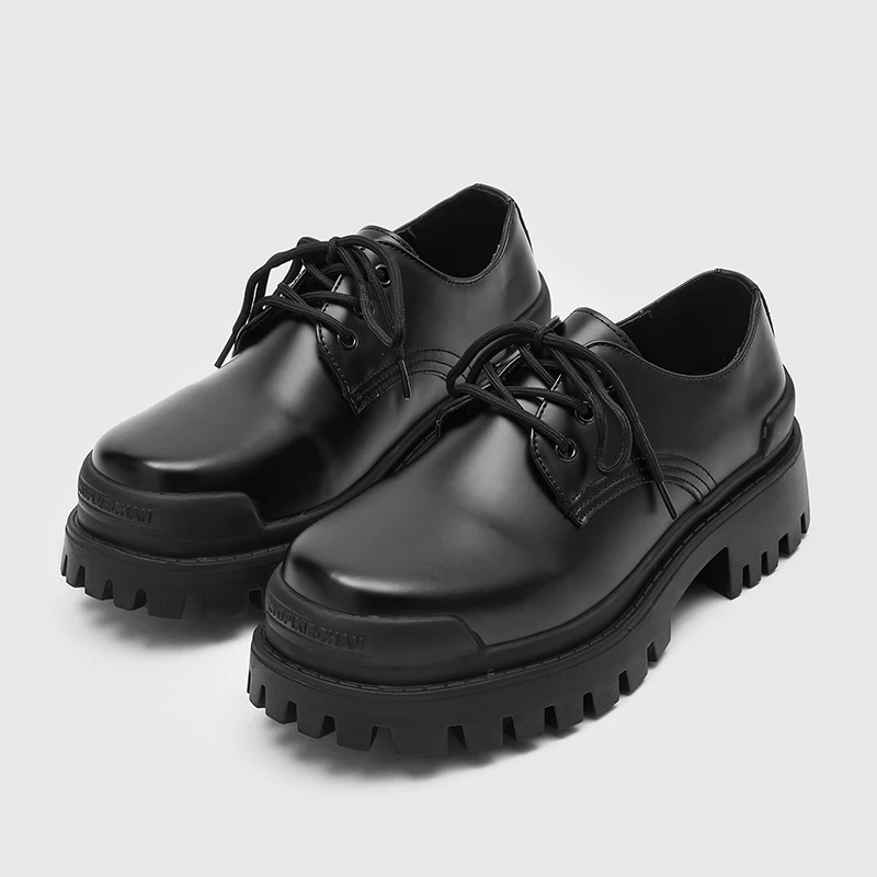 Classic Men Round-toe Derby Shoes Black High-quality Men Casual Lace-up Thick-soled Durable Multi-purpose Loafers Social Shoes