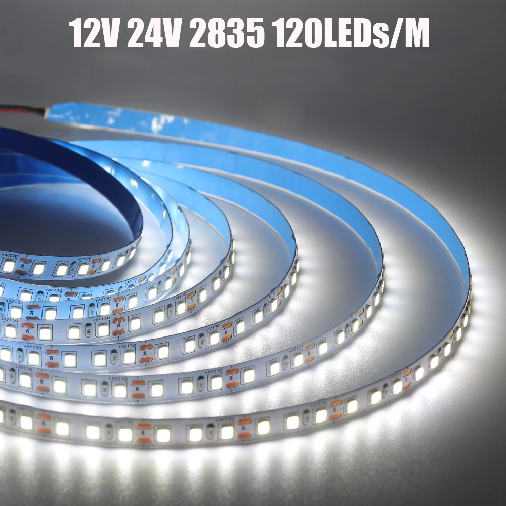 5M 10M LED Strip Light 12V 24V Flexible Ribbon Tape Light High Bright 2835 120LEDs Rope Light White Warm Natural Pink Ice Yellow