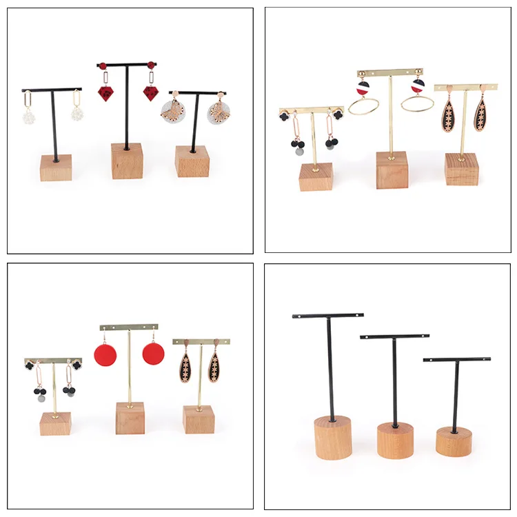 3pcs/lot Jewelry Display for earrings T-Bar Wooden Base Earrings Rack Holder Earrings Organizer Showcase Ear Studs Stand