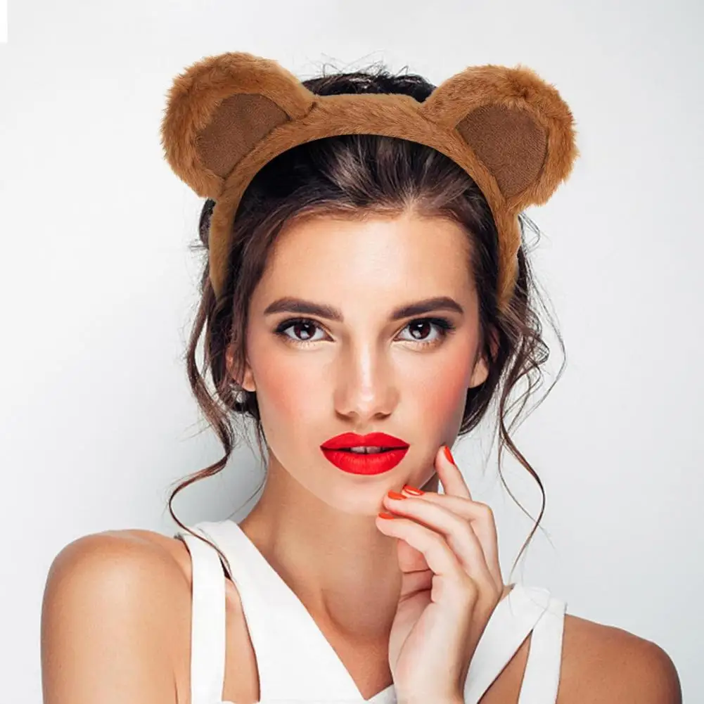 مجموعة عصابة رأس على شكل أذن الدب متعددة الاستخدامات من القطيفة على شكل آذان الدب البني لحفلات الهالوين التنكرية للبالغين لحفلات المكياج #4