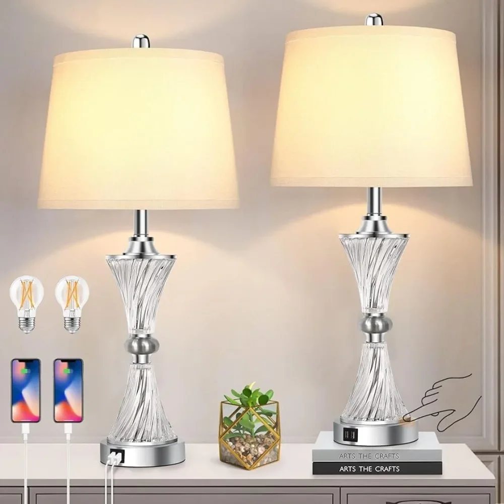 

Set of 2 Touch Control Crystal Table Lamps, Modern Bedside Nightstand Lamp, with White Shade, 2 Bulbs Included, Valentine Gift