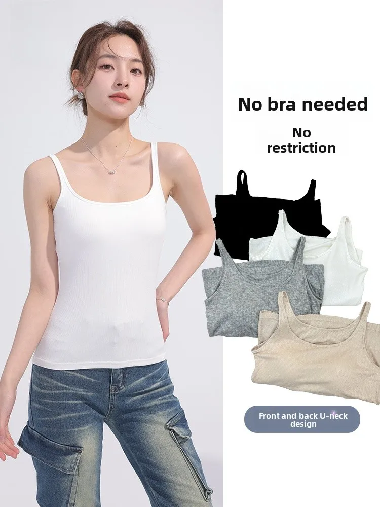 

Early Spring White Tank Top Women's Slim Fit Inner Wear Strap Vest Breathable Casual Sle round Ne ort Length Color