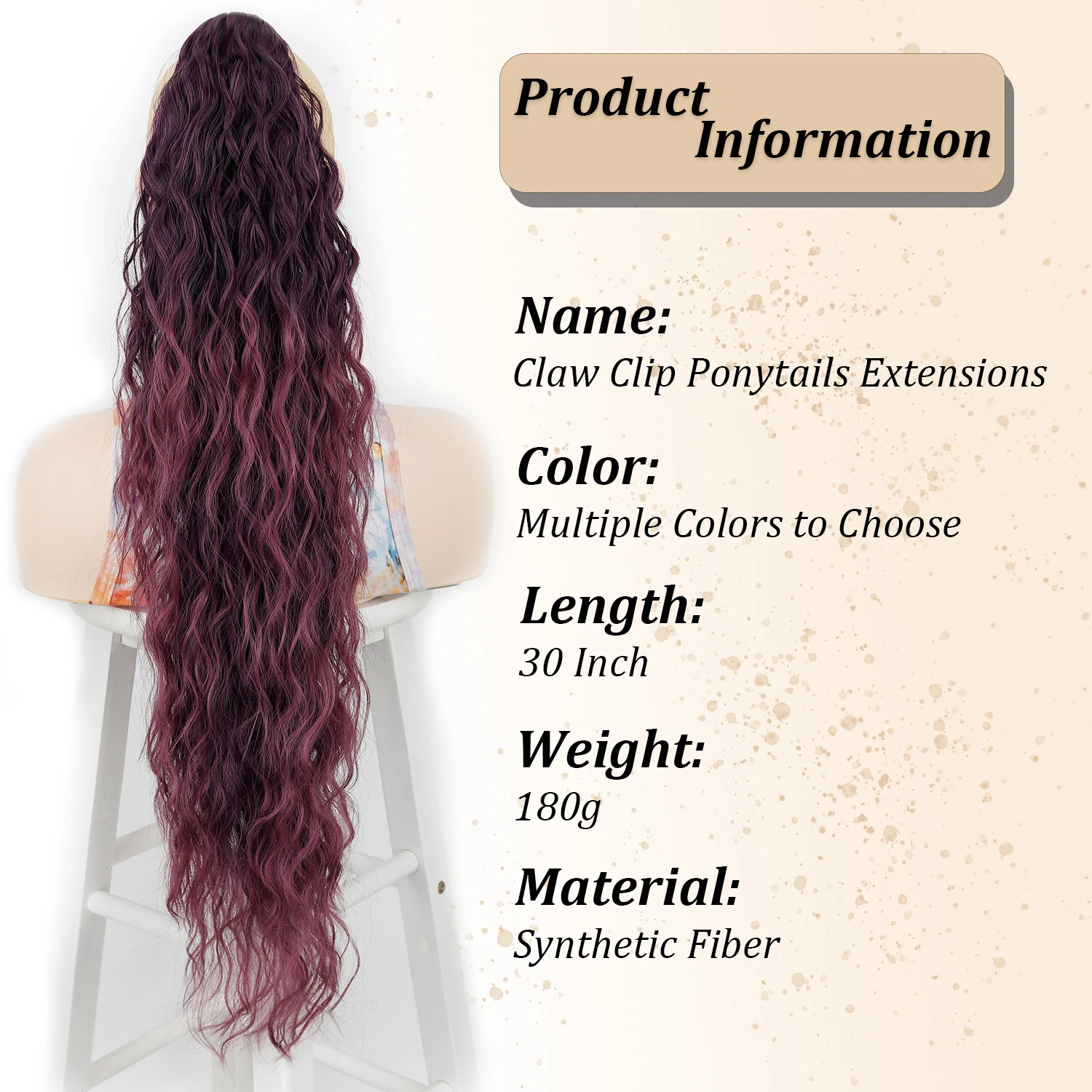 Claw Long Wavy Ponytail Extensions 30 Inch Water Wavy Pony Tail Clip in Hair Extensions Fluffy Synthetic Hairpiece for Women
