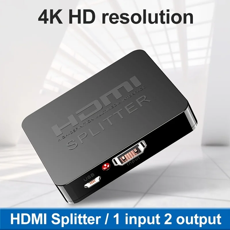 4K HDMI Splitter - Dual Monitor Extender with 1 In 2 Out, Full HD 1080P 3D Support, 5V USB Powered, Flat Floppy Connector, Cat 5