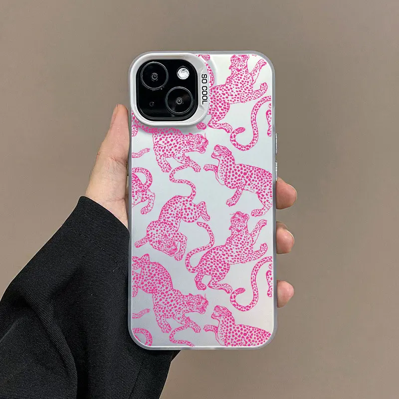 

Pink Leopard Print Pattern Laser Phone Case For iPhone 16 15 Pro Max Plus 14 Pro Max 13 Mini 12 Pro Max 11 Shockproof Back Cover