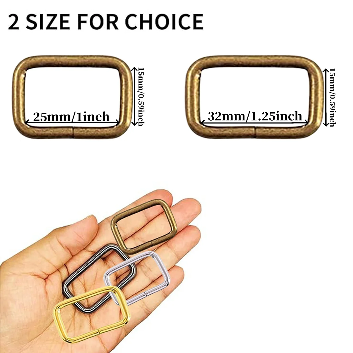20Pcs Metal Rectangular Buckle Slip Ring for DIY Straps