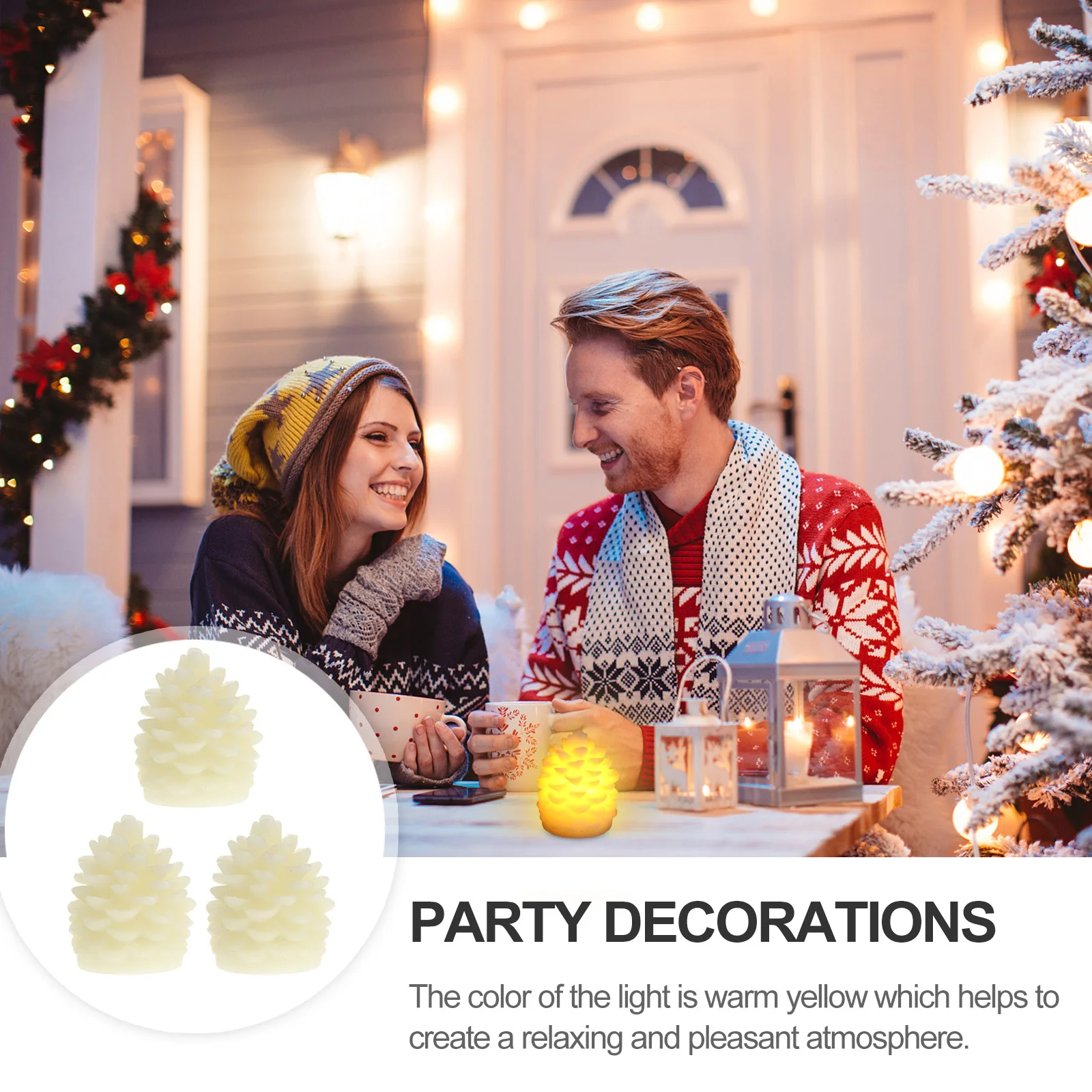 

3Pcs Pine Cone LED Flameless Wax Candles Night Lamp Warm Yellow Light Romantic Party Decoration Christmas Holiday Decor