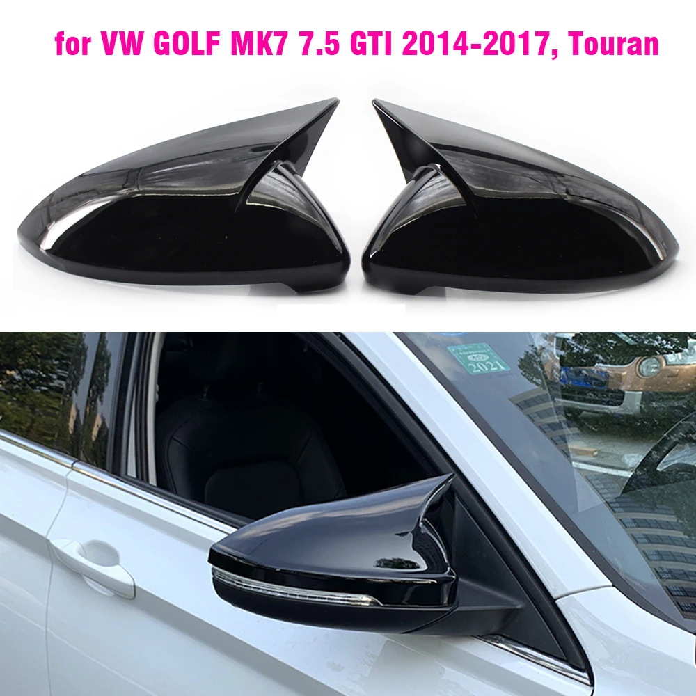 For VW Golf 7 MK7 7.5 GTD R GTI Touran L E-GOLF Side Wing Mirror Cover Caps Bright Black Rearview Mirror Case Covers