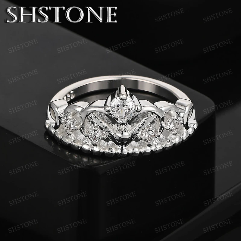 

Noble Luxury Zircon 925 Sterling Silver Crown Ring Women Happy Party Wedding Accessories Anniversary Gift Birthday Jewelry