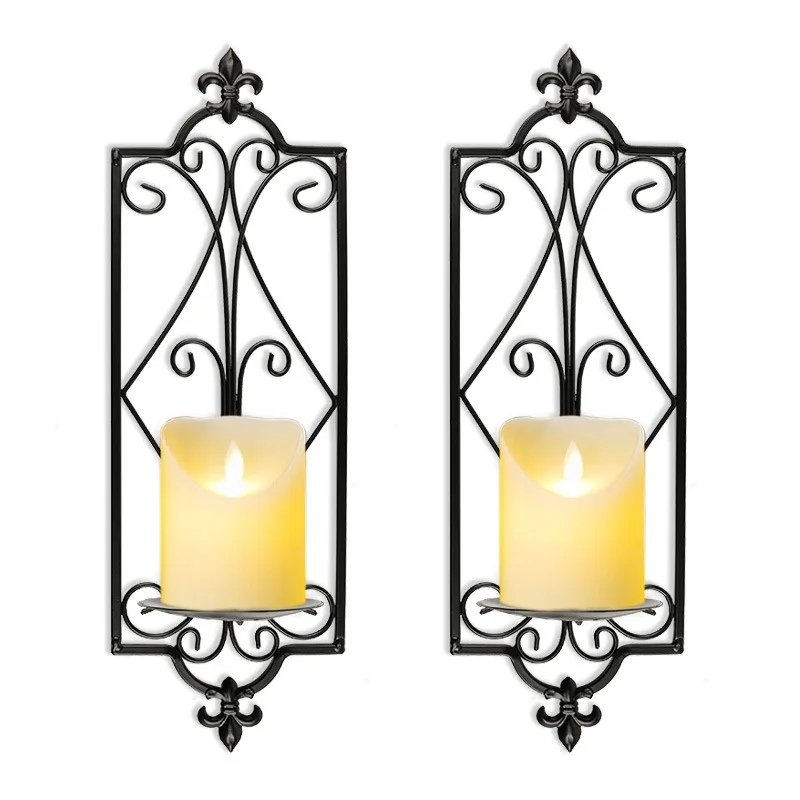 Iron Candle Sconce Holder Set of 2 Hanging Wall Mounted Pillar Candle Sconces Holder, Wall Sconces Decor for Bedroom Dining Room