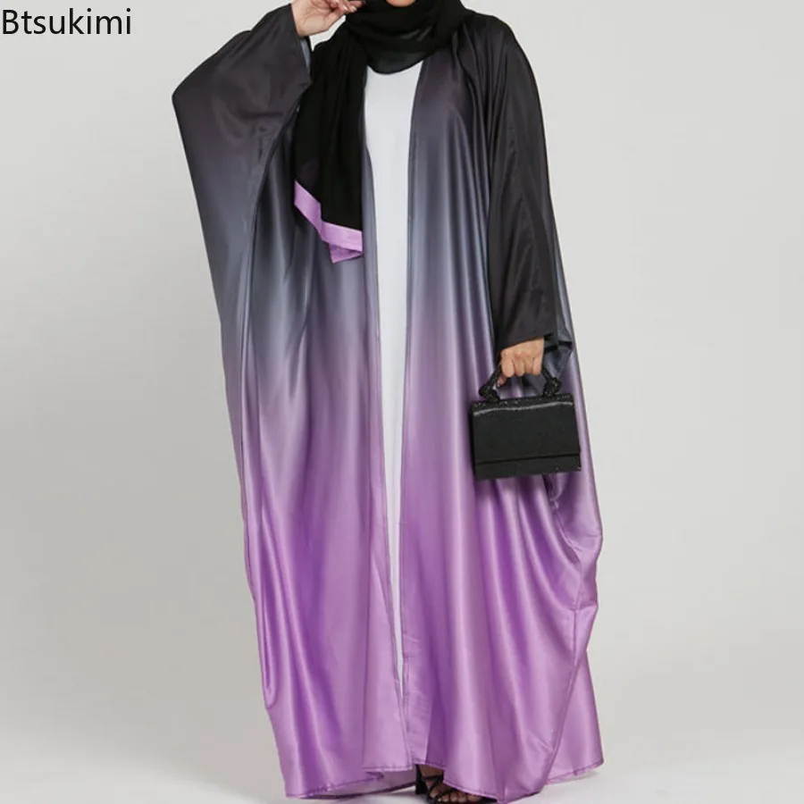 Eid Muslim Vibrant Tie Dye Open Abaya for Women Morocco Ramadan Elegant Cardigan Robe Dubai Batwing Sleeve Kaftan Casual Vestido