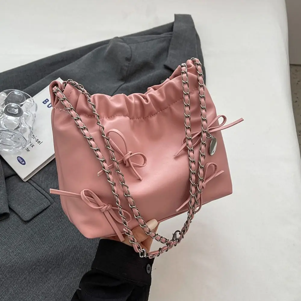 Pu Lederen Strik Emmer Tas Sweet Chain Grote Capaciteit Boog Crossbody Tas Koreaanse Stijl Schoudertas Strik Draagtas Feest