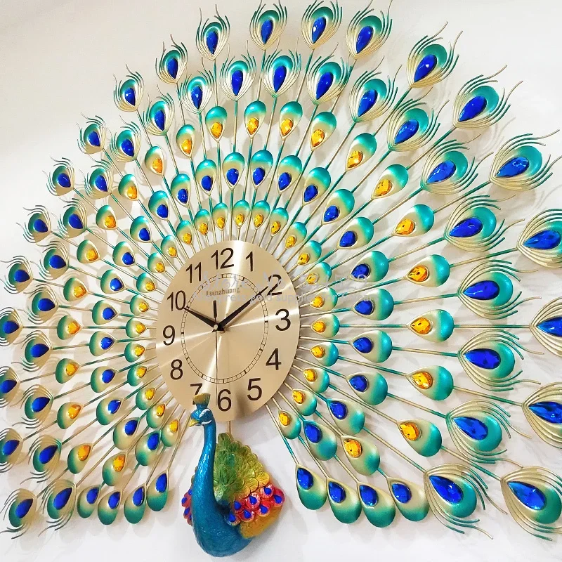 Creative Peacock Wall Clock Living Room Home Timepiece Personality Fashion Metal Watch Mute Decoration Furniture