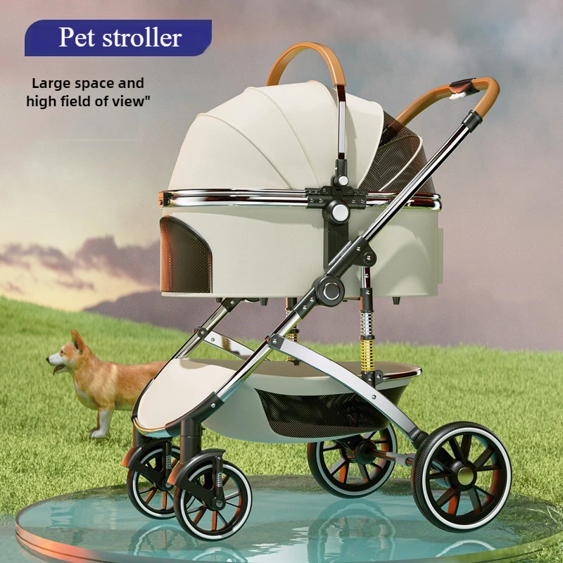 

Luxury High Landscape Pet Cart Cat and Dog Travel Trolley Detachable Folding Aluminum Alloy Version Cat Stroller Pet Products