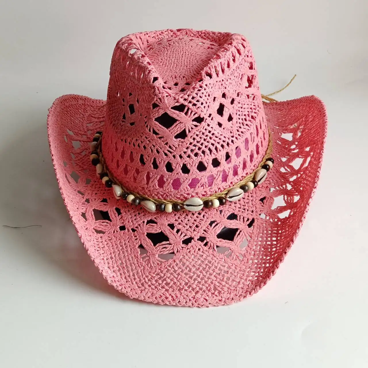 Chapéu de palha rosa estilo co - Cowboy Hat Straw avaliação e preço