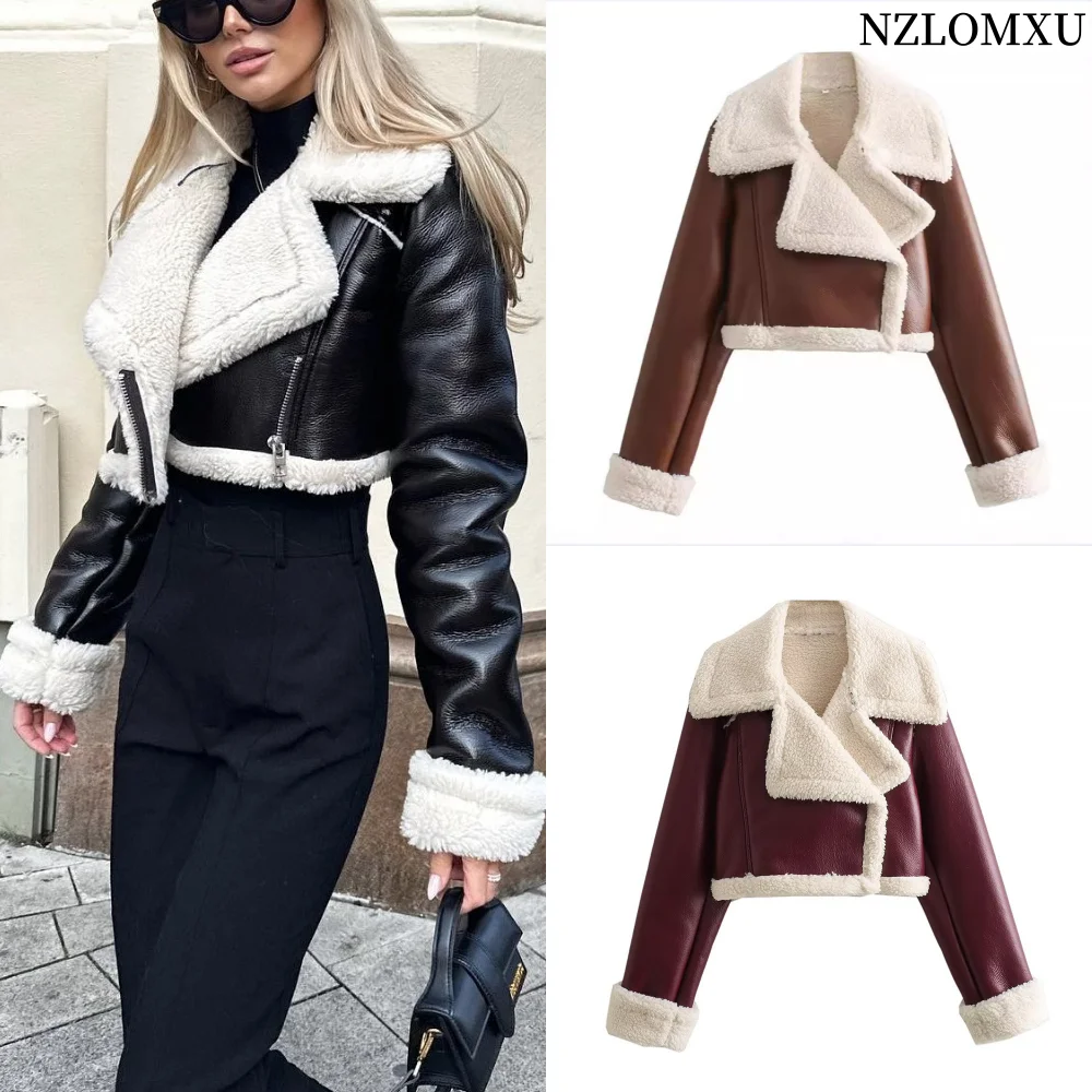 Winter Women Jacket Coats Faux Shearling Sheepskin Coat Retro Motorcycle Jacket Woman Jackets Outerwear Tops