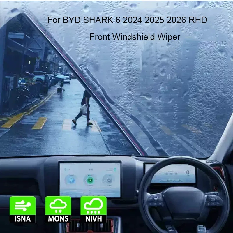 

2PCS/Lot Car Bladeless For BYD SHARK 6 2024 2025 2026 RHD Front Windshield Rubber Wiper Auto Cleaning External Accessory