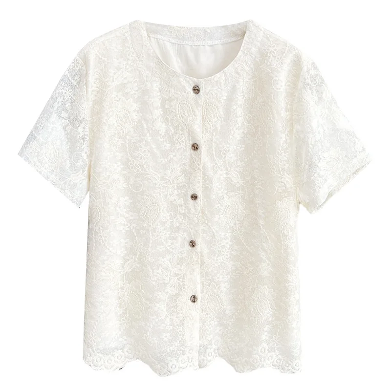

New Summer Blouses Fashion Lace Short Sleeved Shirt For Plus Size Women In 2025 100kg Elegant Tops
