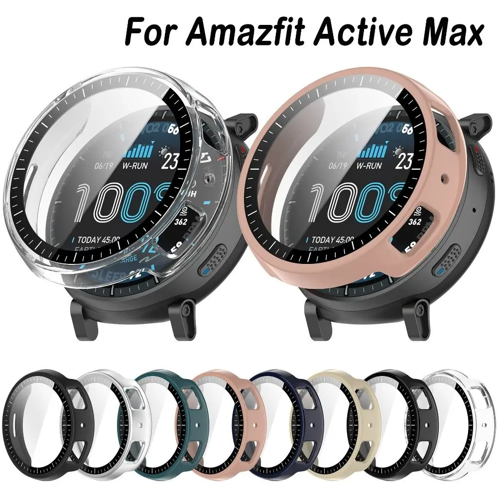 PC+Tempered Protective Case Full Coverage Shockproof Screen Cover Anti-Scratch Bumper Protector Shell for Amazfit Active Max