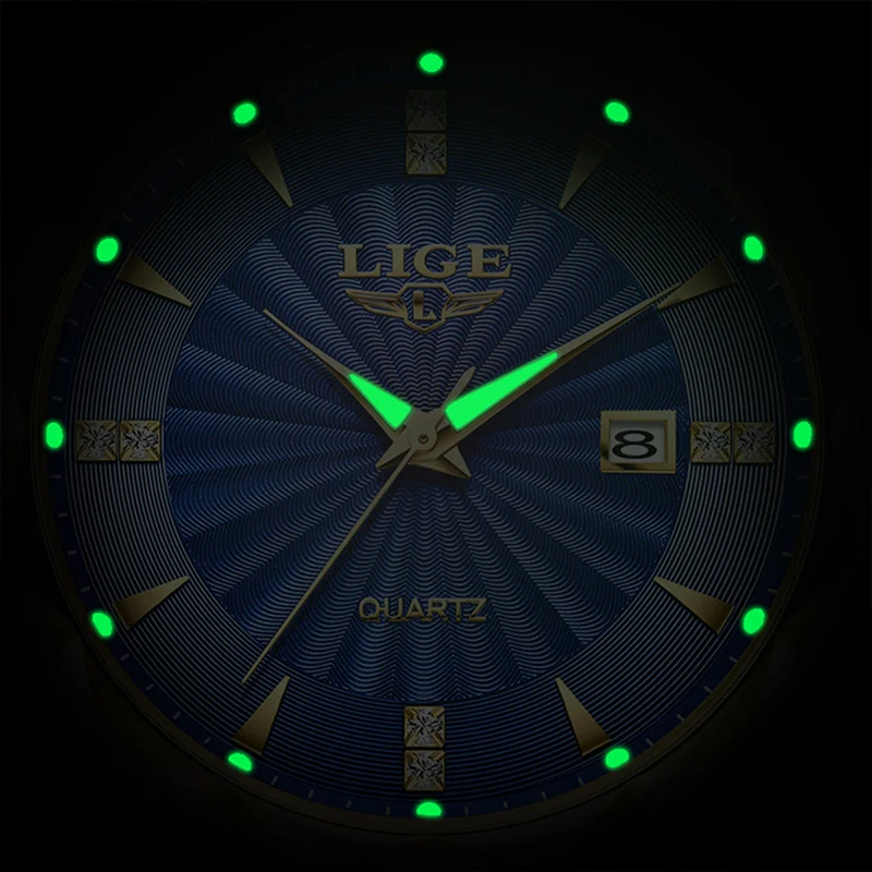 LIGE Relógio Masculino de Aço Inoxidável Moda Diamante Luminoso Negócios Relógios de Quartzo Homens Esportes Militares À Prova D 'Água Data Homem Relógio