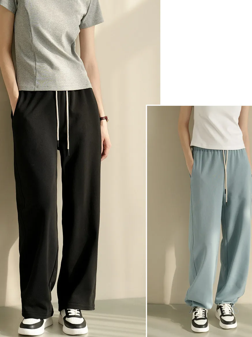 

High Waist Slimming Floor-Length Women's Straight Leg Pants Two-Way Wear High am Weight Loop Ba Sweatpants Spring Collection